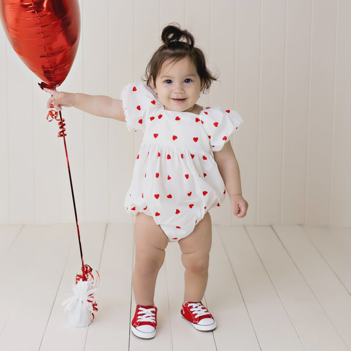 Designer Kidz | Love Hearts Puff Sleeve Romper - Ivory