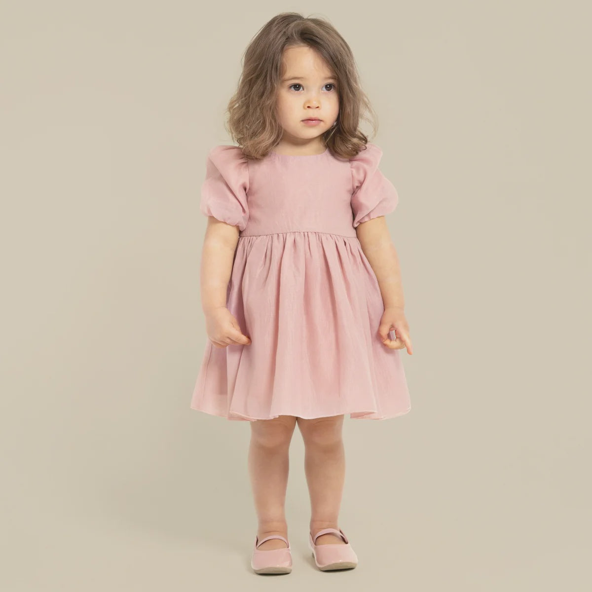 Designer Kidz | Noa Puff Sleeve Bow Back Dress - Blush Pink