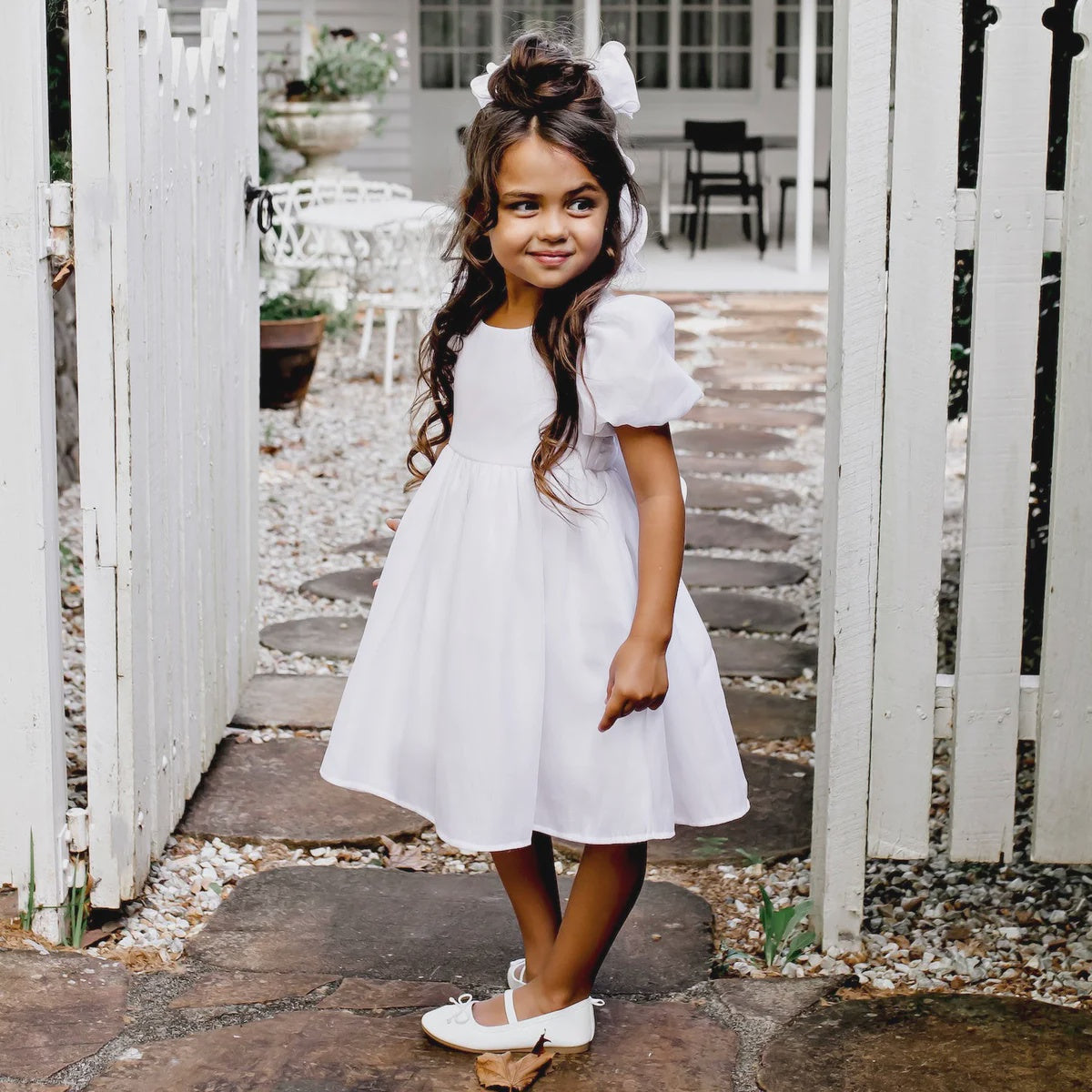 Designer Kidz | Noa Puff Sleeve Bow Back Dress - Ivory