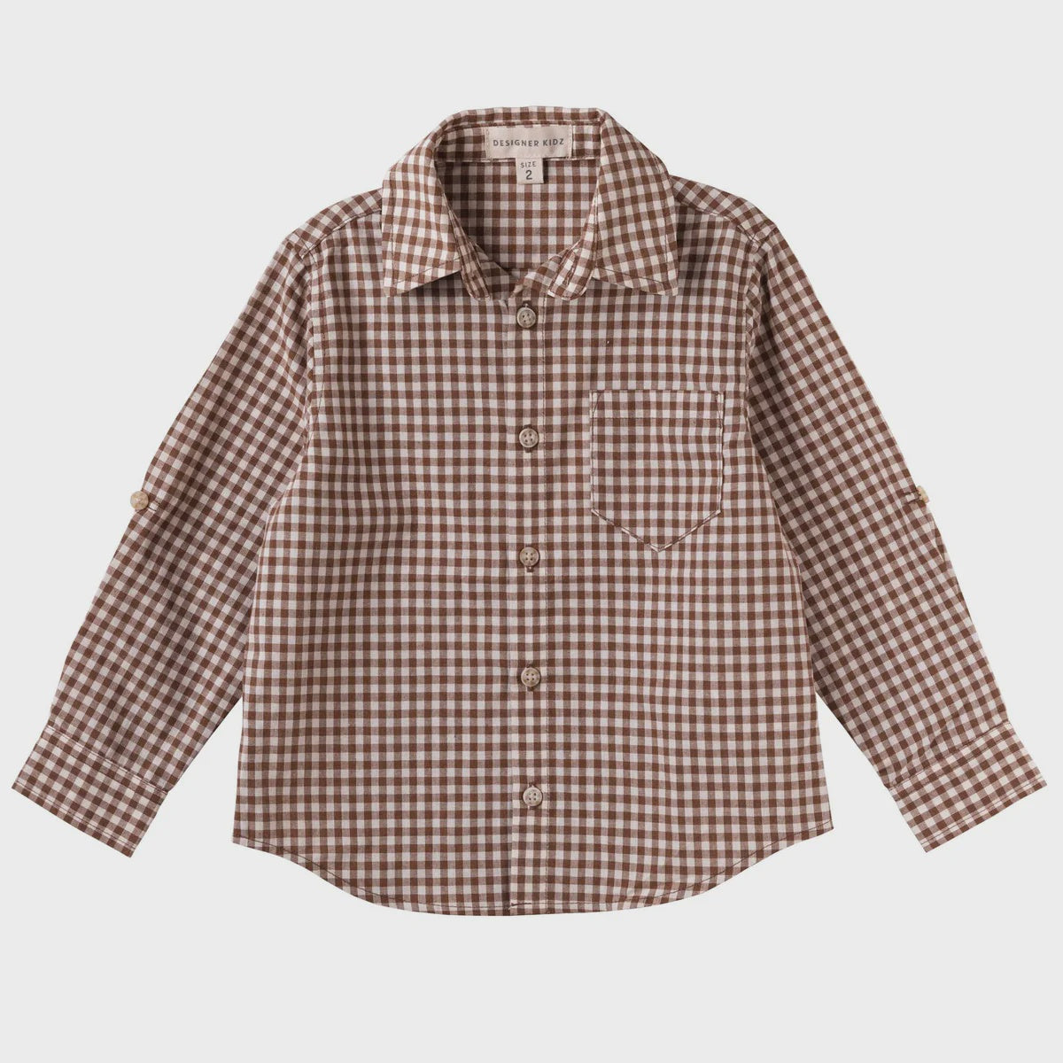 Designer Kidz | Oliver L/S Button Shirt - Choc Gingham