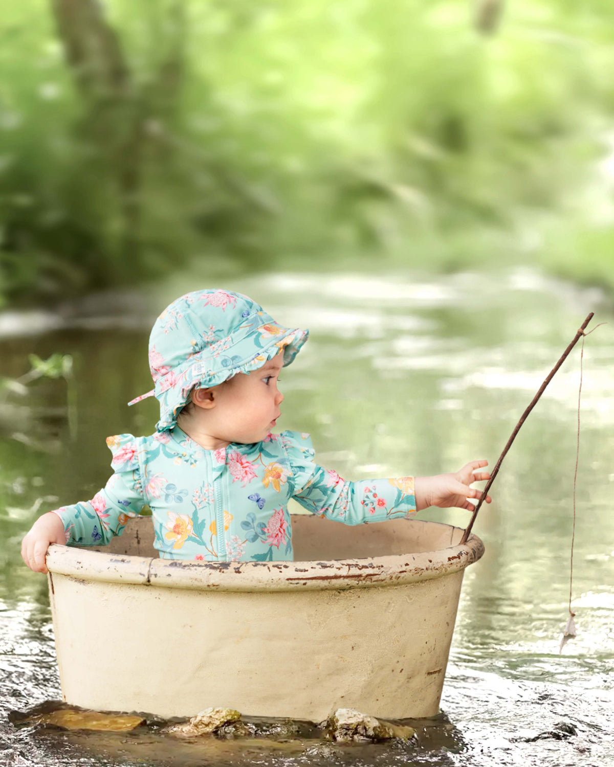 toshi | Swim Onesie L/S Ripple / Waratah Mint