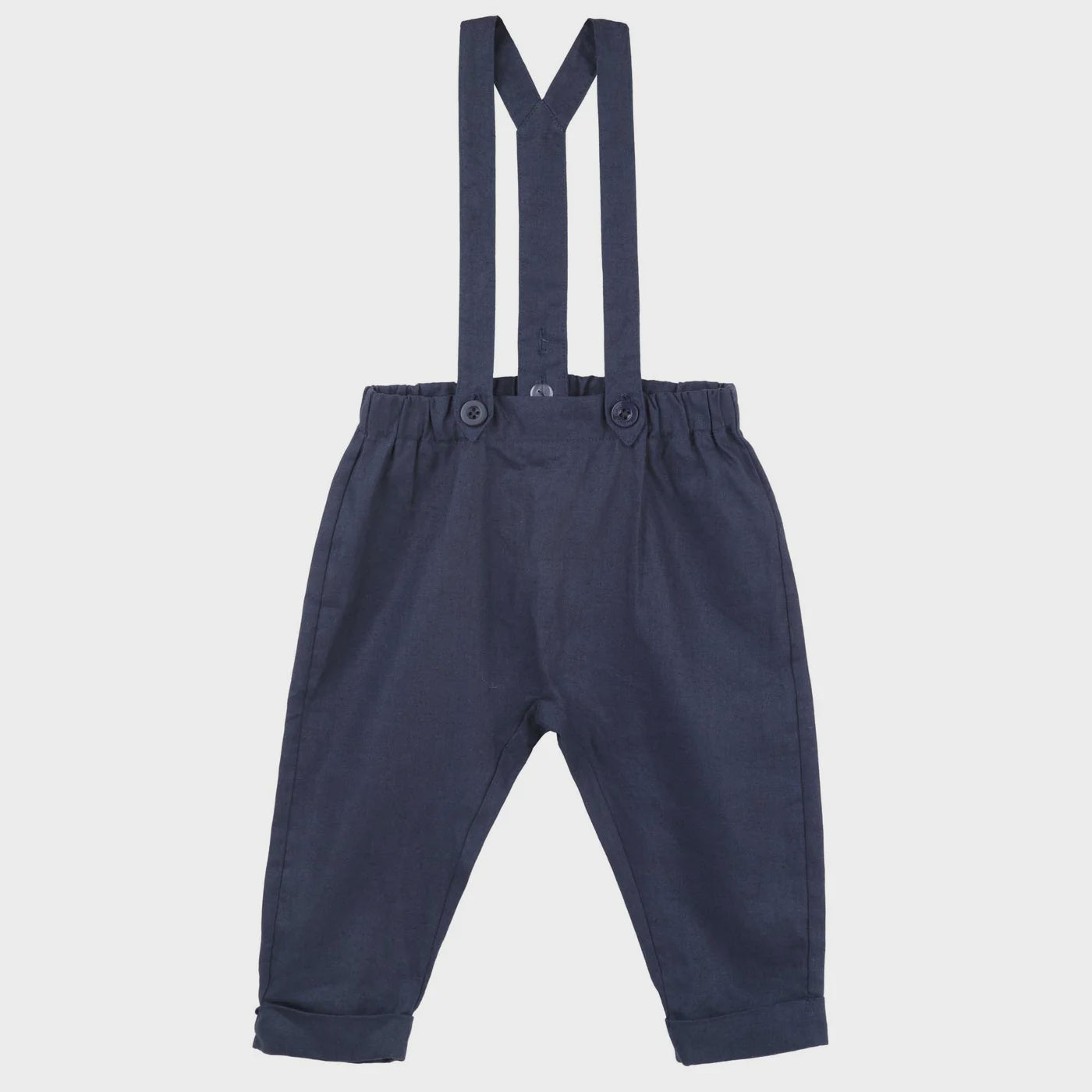 Designer Kidz | Finley Linen Suspender Pants - Navy