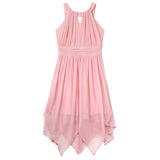 Soft peachy pink chiffon dress with handkerchief hem