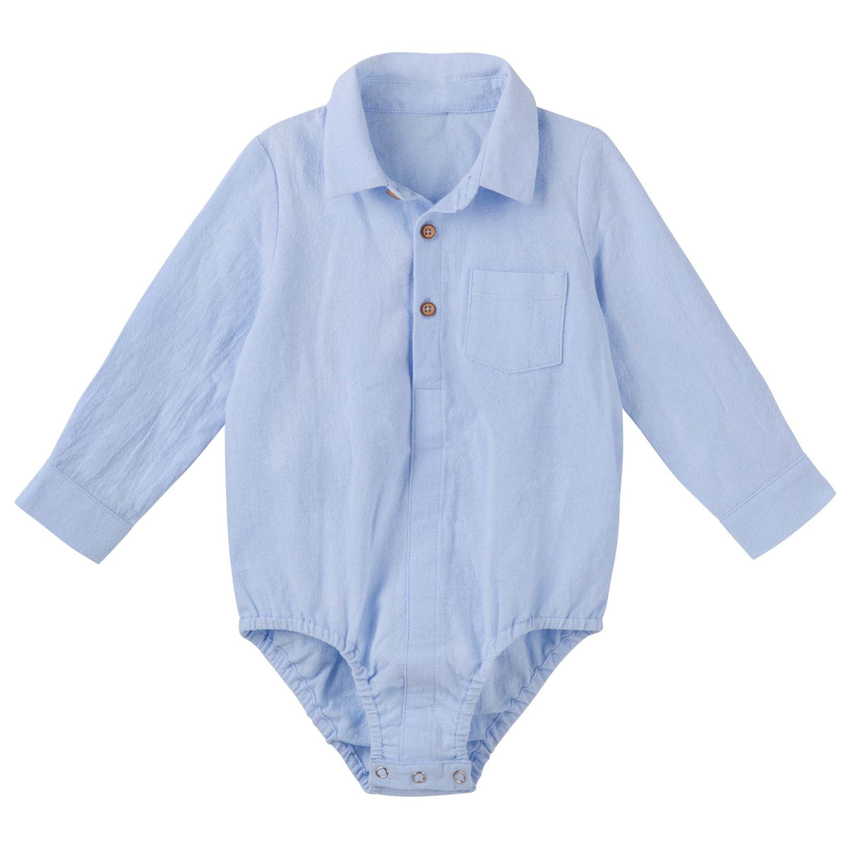 Archie L/S Button Romper - Blue