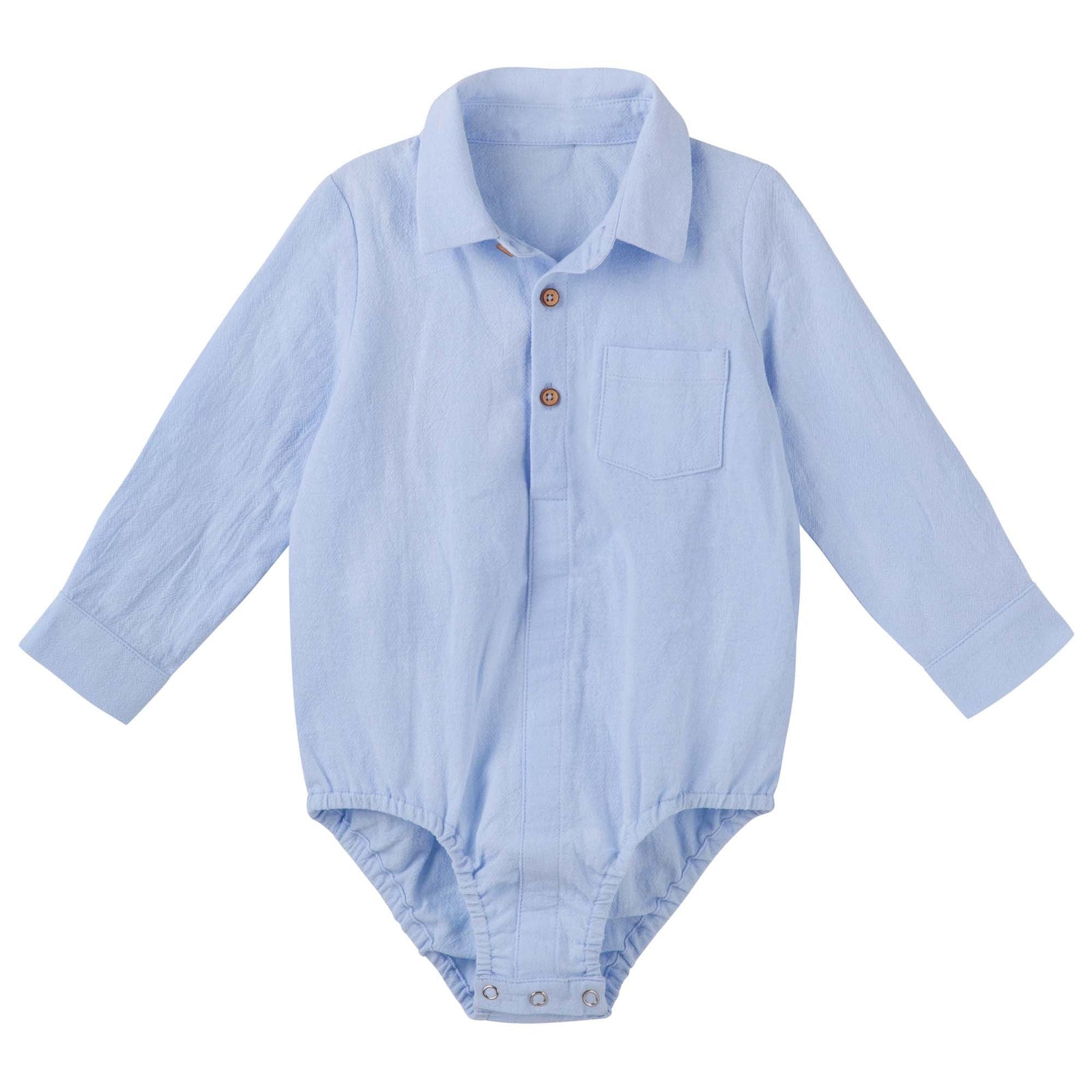 Archie L/S Button Romper - Blue