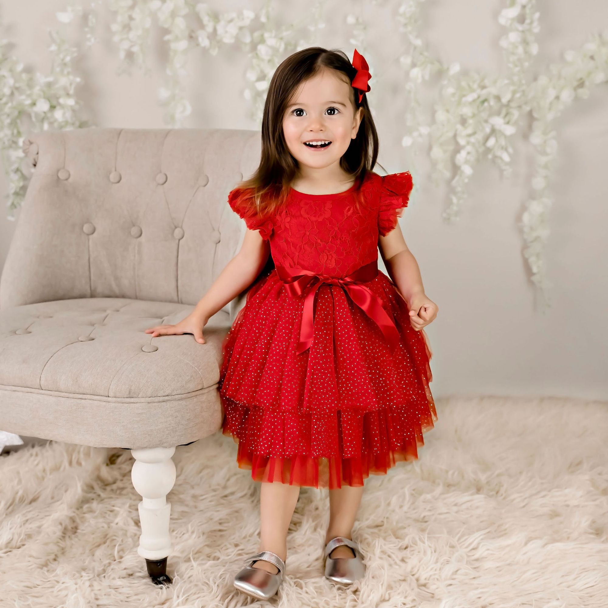 My First Lace Sparkle Tutu Short Sleeve - Red