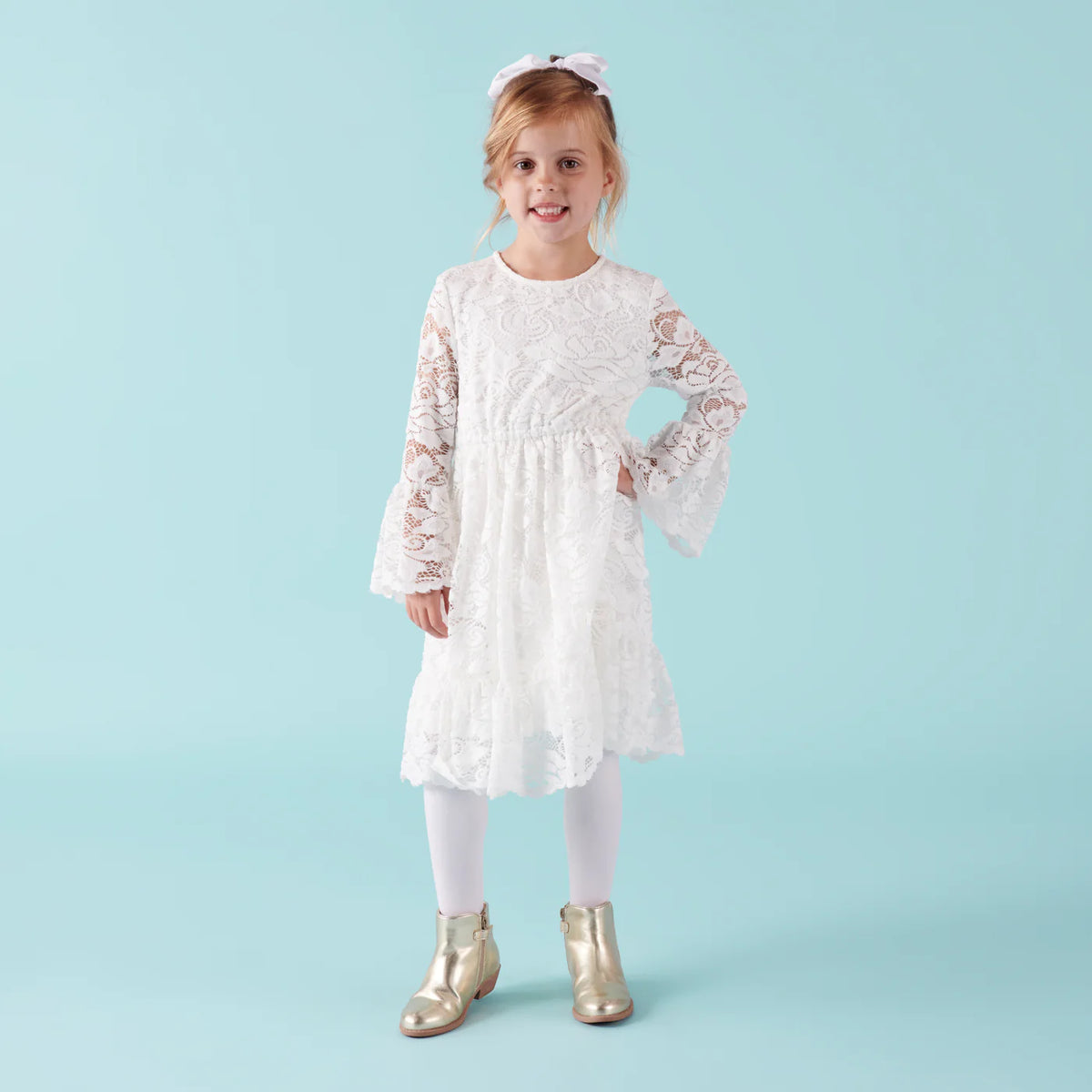 Designer Kidz | Alice L/S Lace Dress - (Ivory)