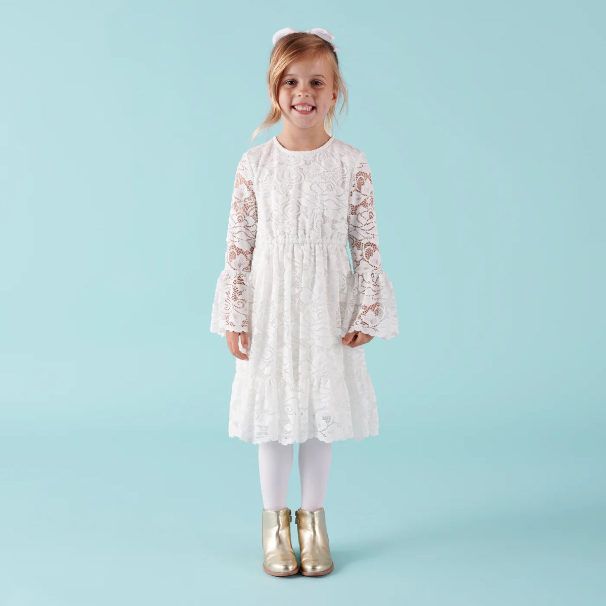 Designer Kidz | Alice L/S Lace Dress - (Ivory)