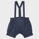 Designer Kidz | Finley Linen Suspender Shorts - Navy