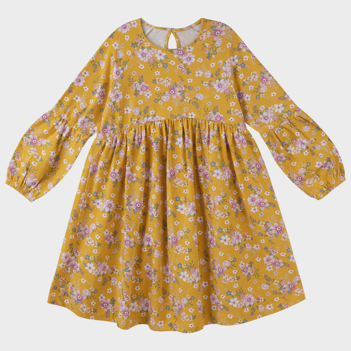 Millie Floral Poodle Long Sleeve Dress - Honey Gold