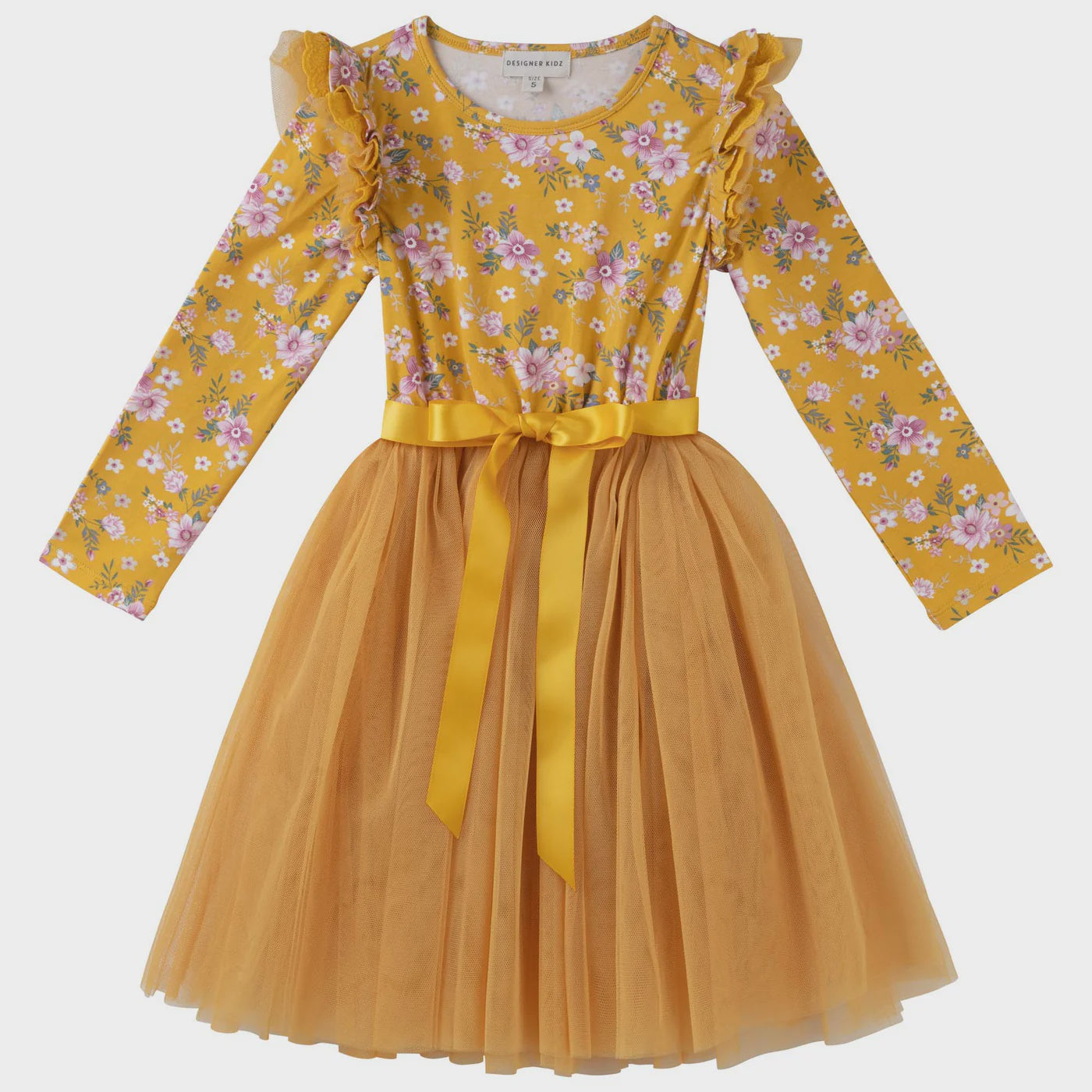 Millie Floral Long Sleeve Tutu Dress - Honey Gold