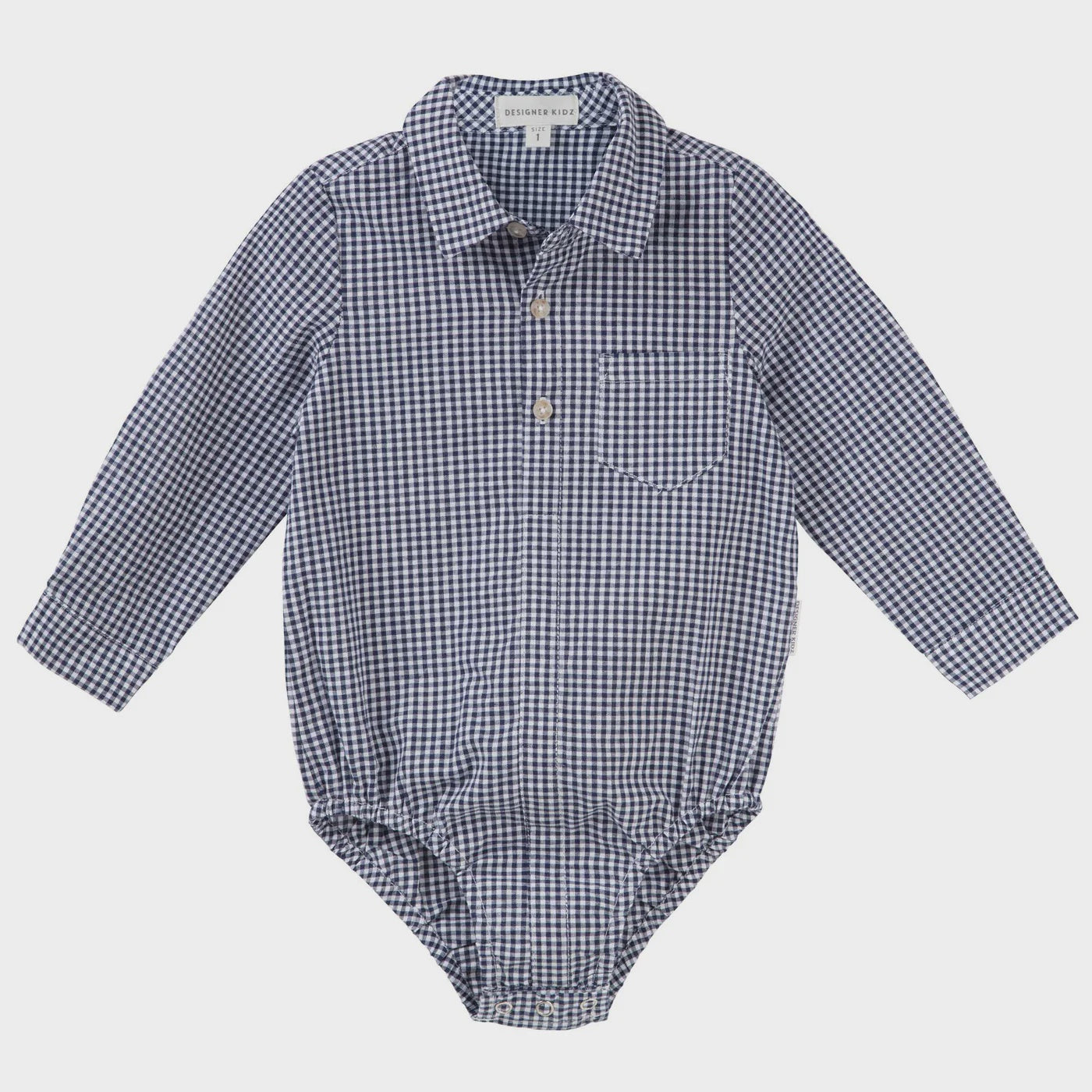 Designer Kidz | Oliver Long Sleeve Gingham Romper | Navy