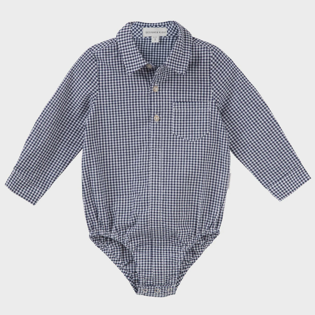 Designer Kidz | Oliver Long Sleeve Gingham Romper | Navy