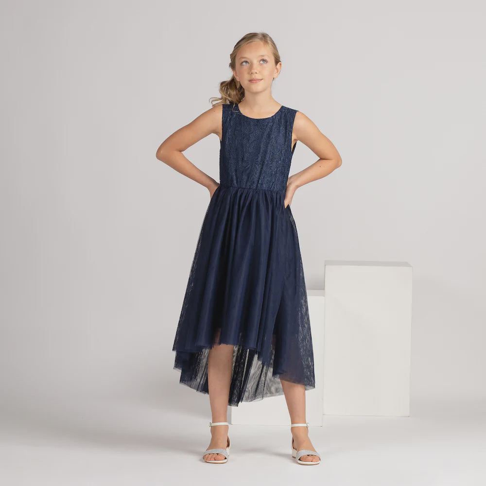 Designer Kidz | Delilah S/S Lace Dress - (Navy)