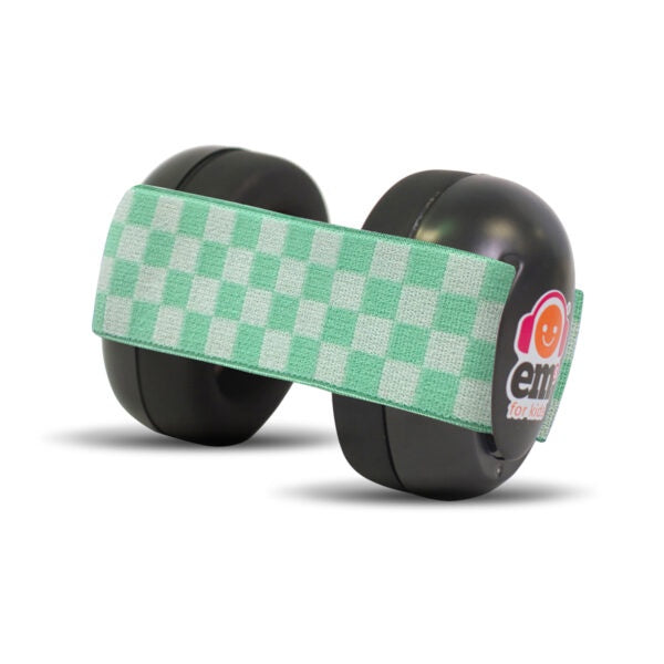 Baby Ear Muffs - Mint Check Band with Black Ear Cups