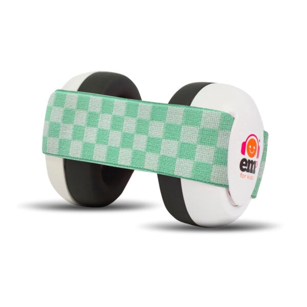 Baby Ear Muffs - Mint Check Band with White Ear Cups