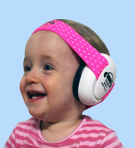 Baby Ear Muffs - Hot Pink Dot Band with White Cups