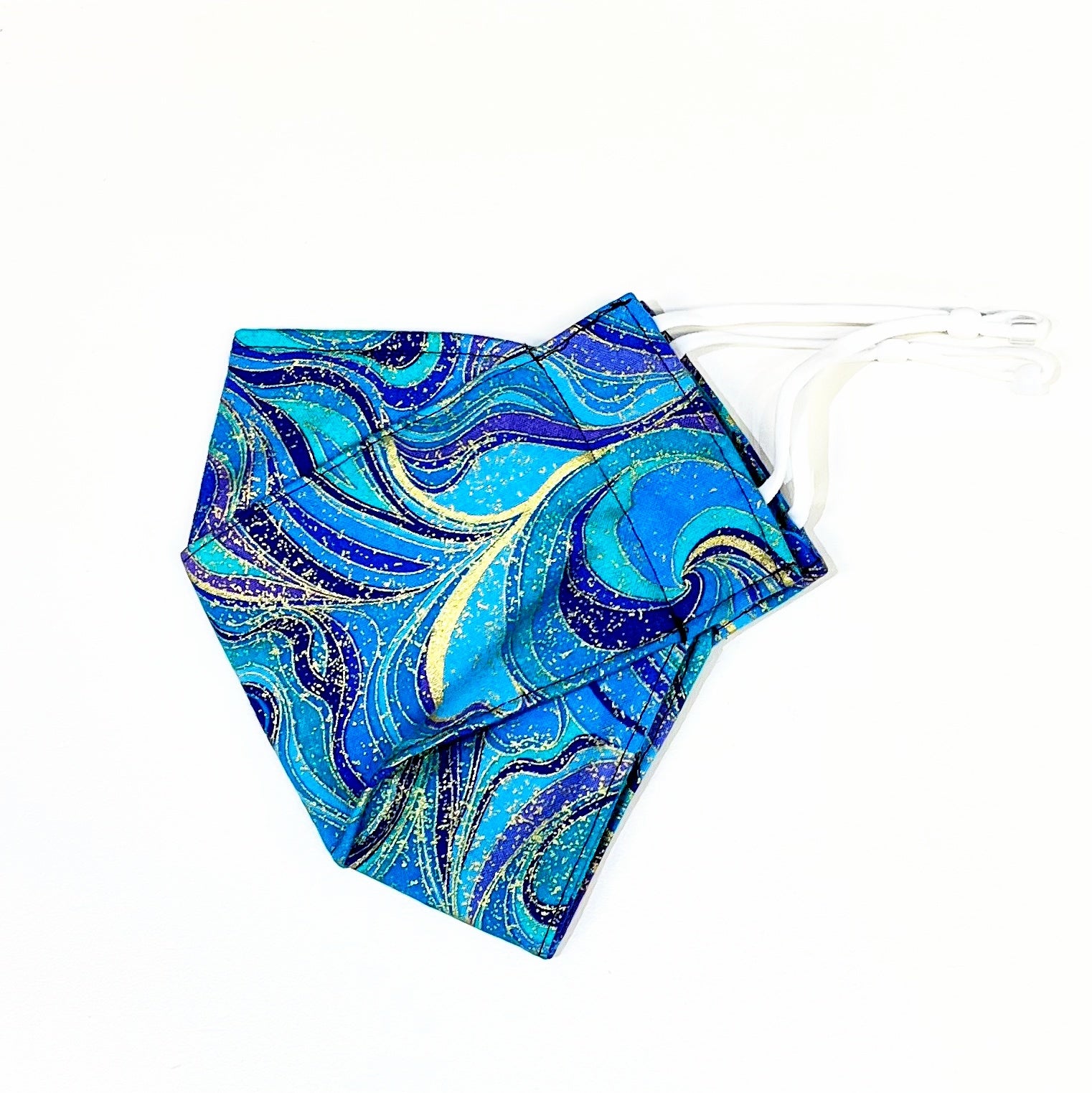 Face Mask - Origami Style - Aqua Ocean Gold