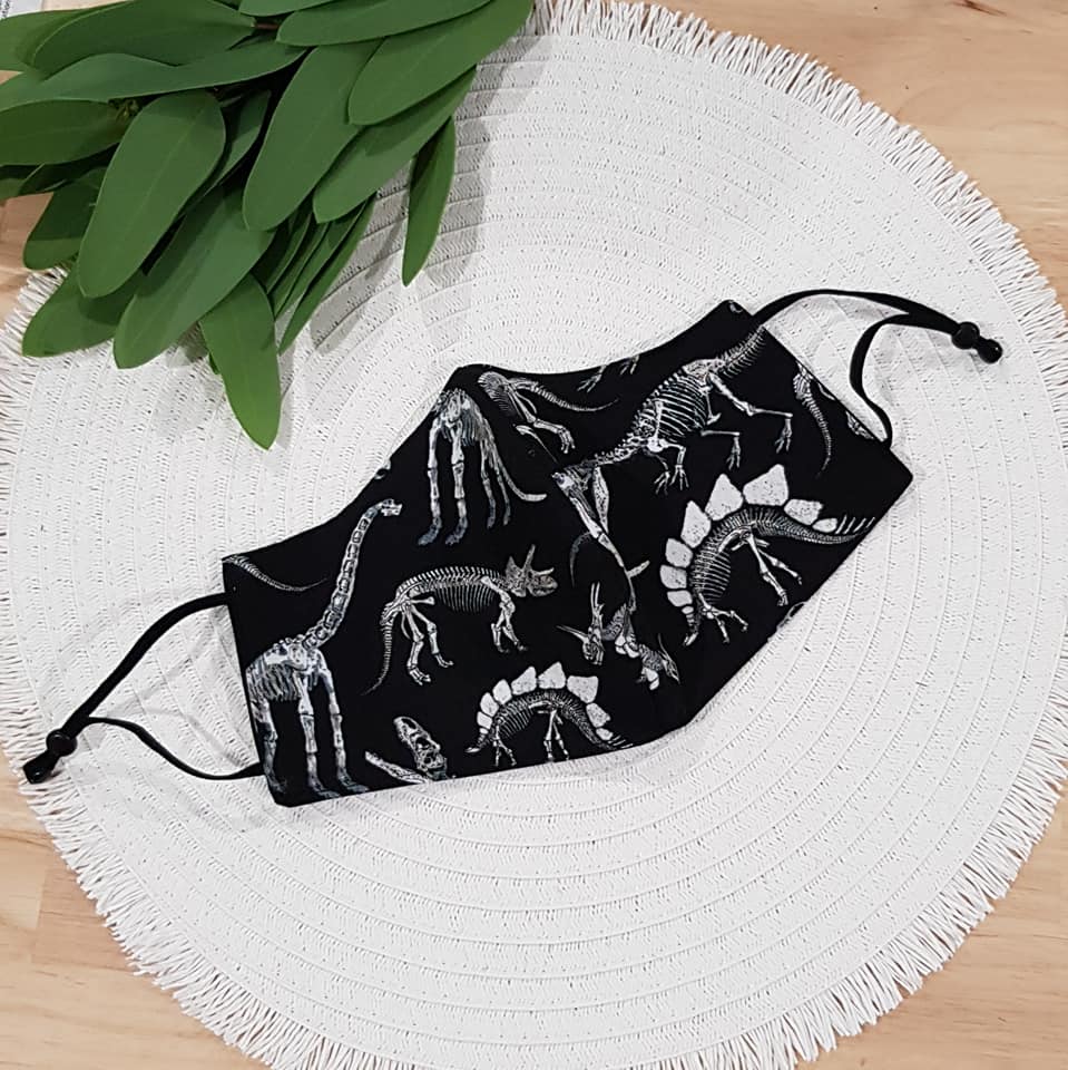 Face Mask - Black Dinosaur / Black