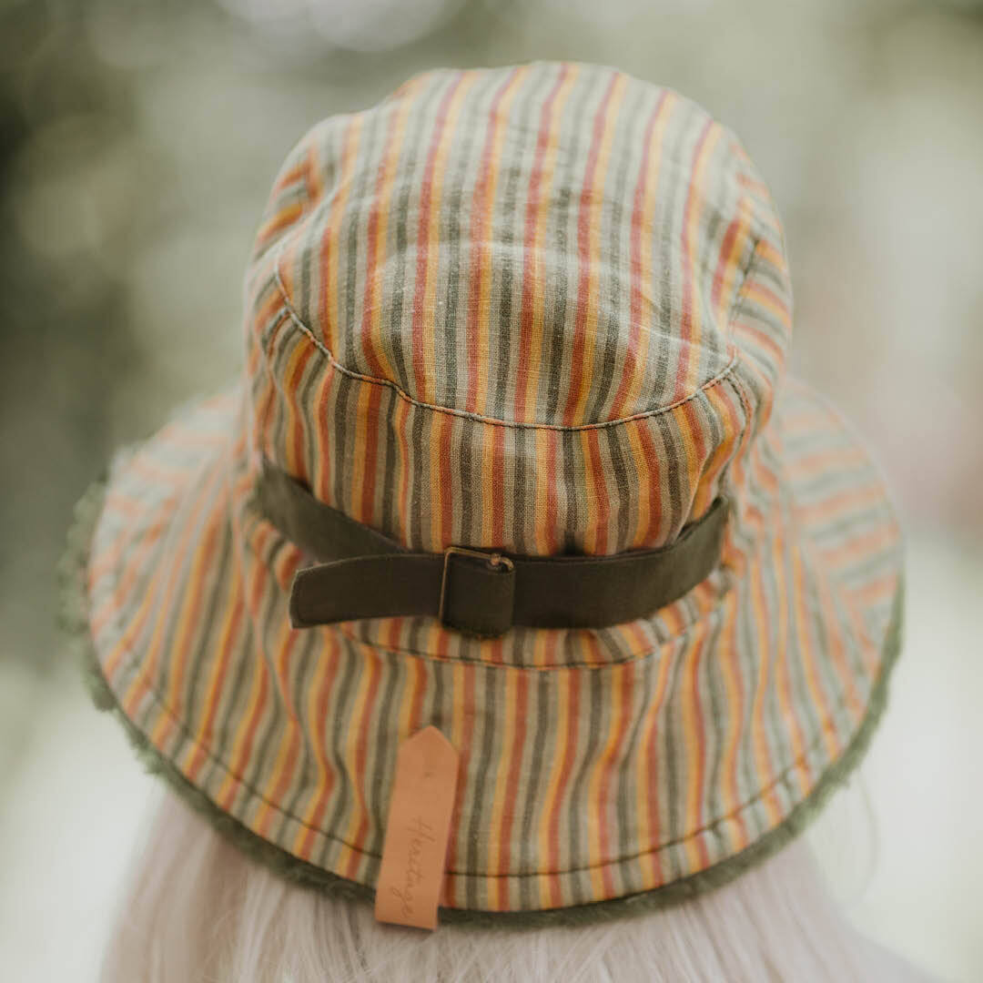 Bedhead |  'Traveller' Adults Frayed Bucket Sun Hat - (Gwen / Moss)