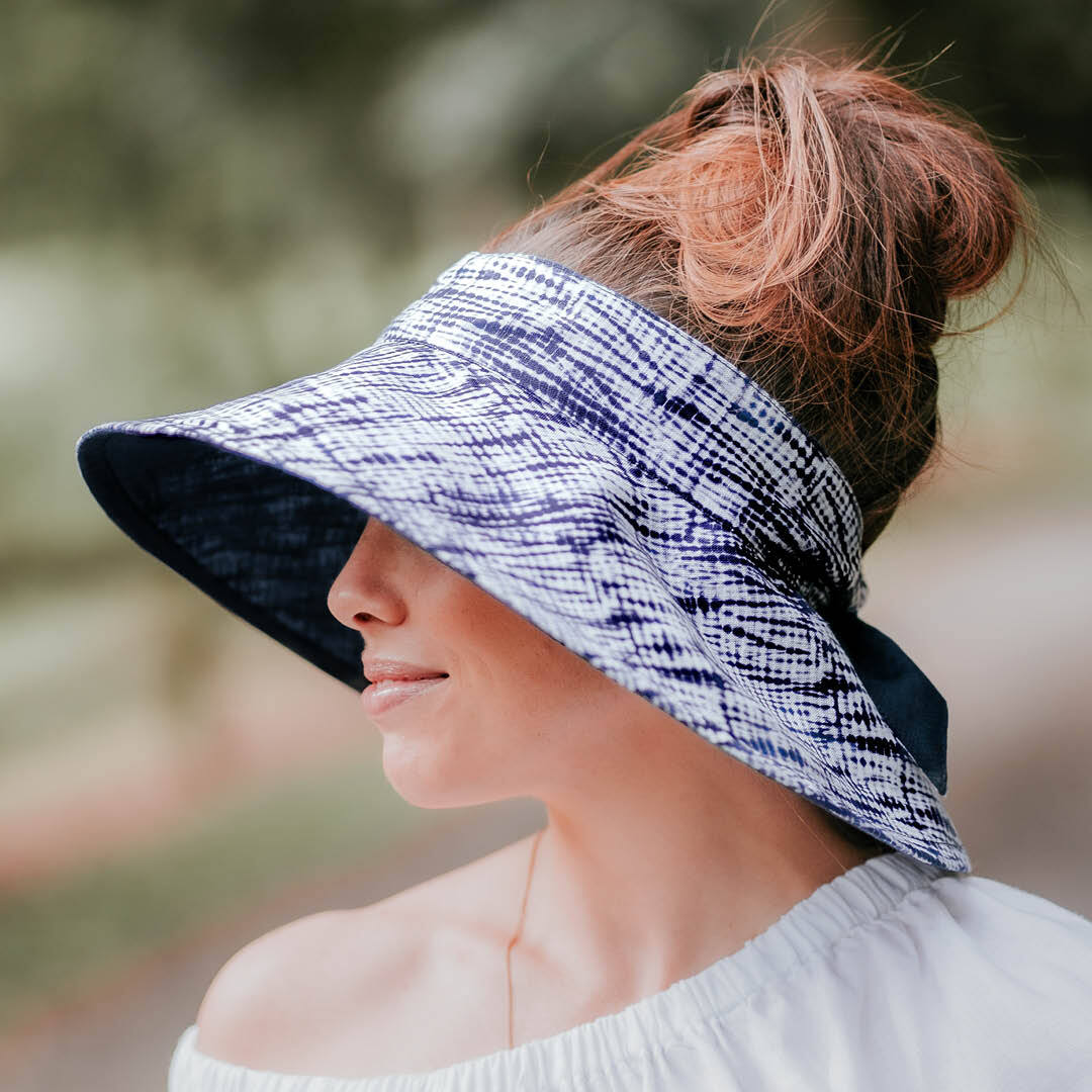 Bedhead | Ladies Wide-Brimmed Visor Sun Hat - (Shibori / Indigo)