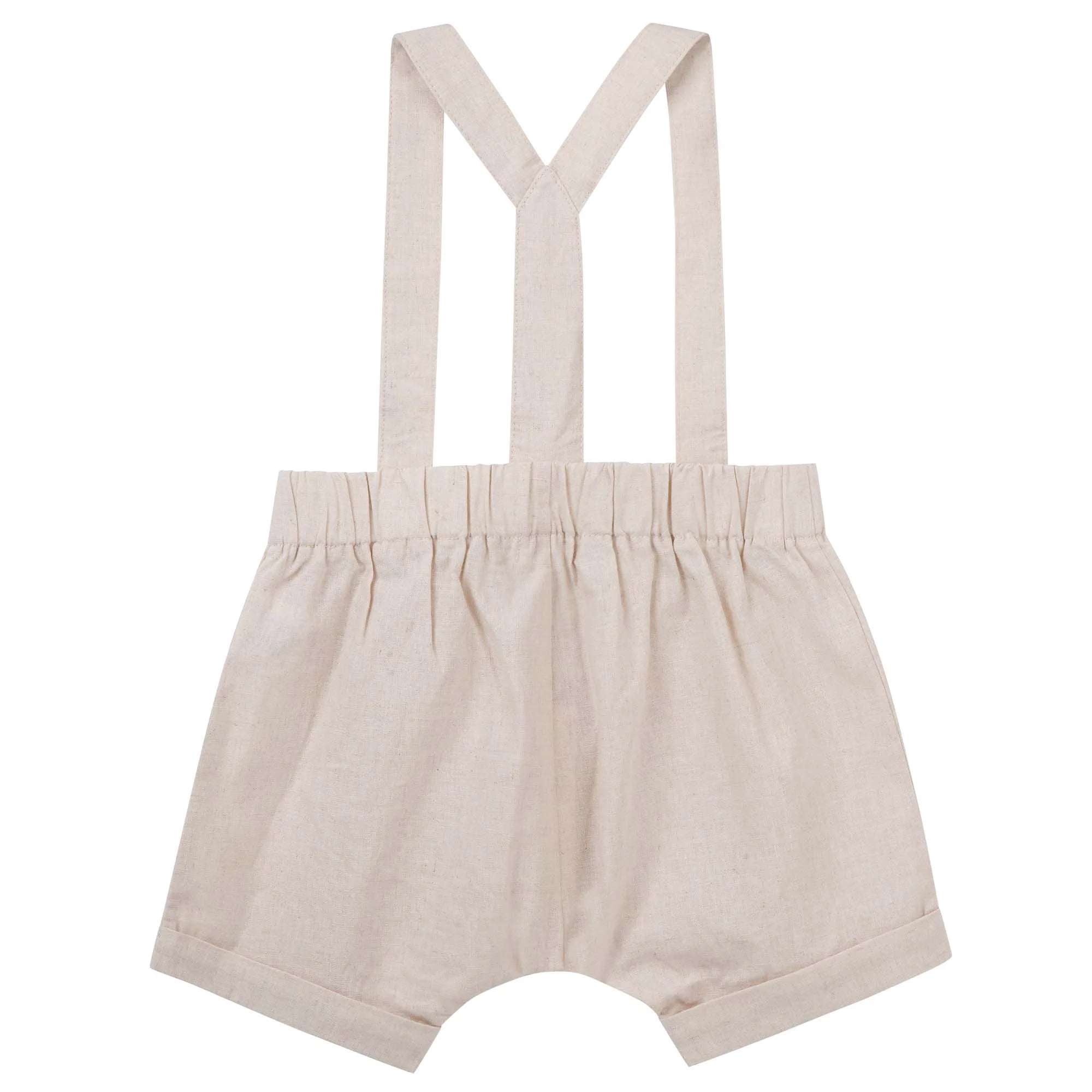 Designer Kidz | Finley Linen Suspender Shorts - (Sand)
