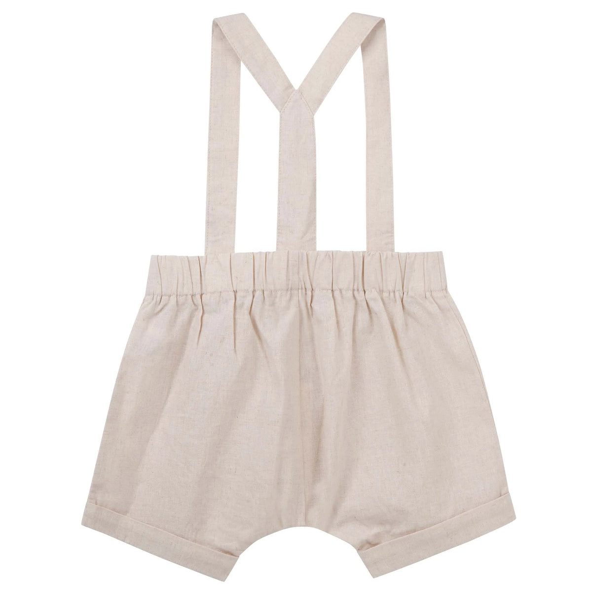 Designer Kidz | Finley Linen Suspender Shorts - (Sand)