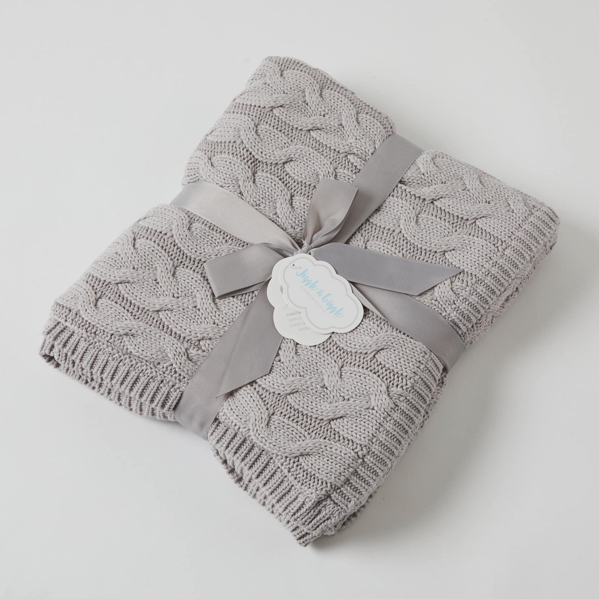 Aurora Cable Knit Baby Blanket - Silver / Cream