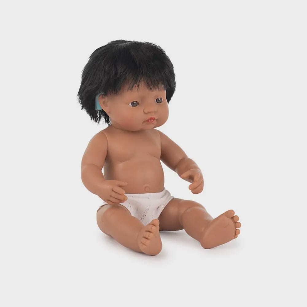 Miniland - Baby Doll Hispanic Boy with Hearing Implant 38cm - No Clothes