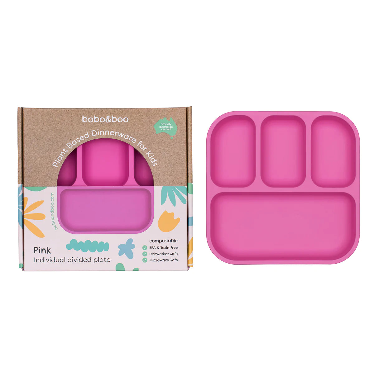 Bobo & Boo | Plant-Based Bento-Style Divided Plates (22x21cm) - Individual - Pink