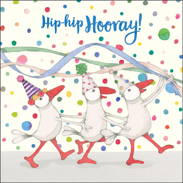 Card - Hip Hip Hooray - 3 Party Birds (square)
