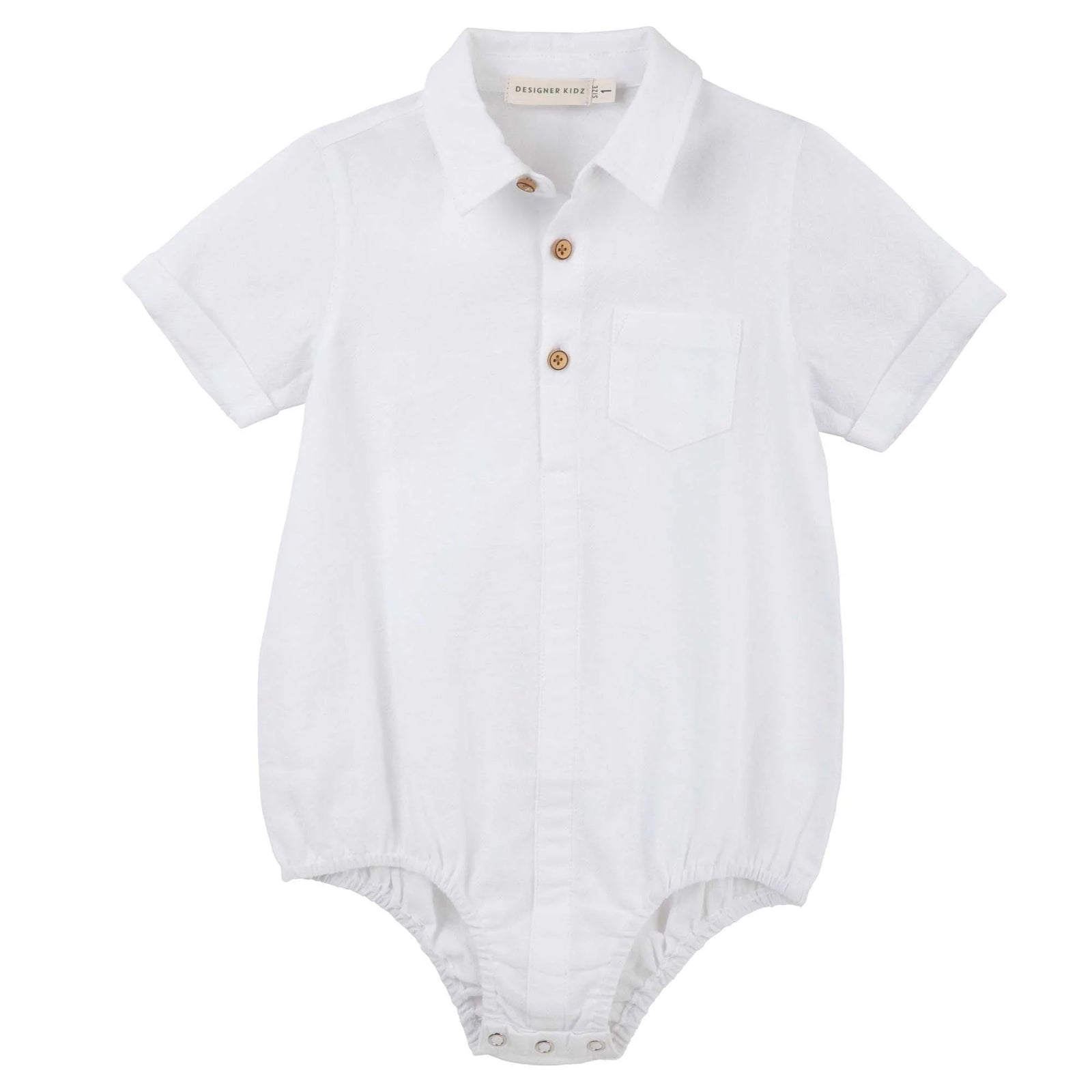 Designer Kidz | Archie S/S Button Romper - (Ivory)