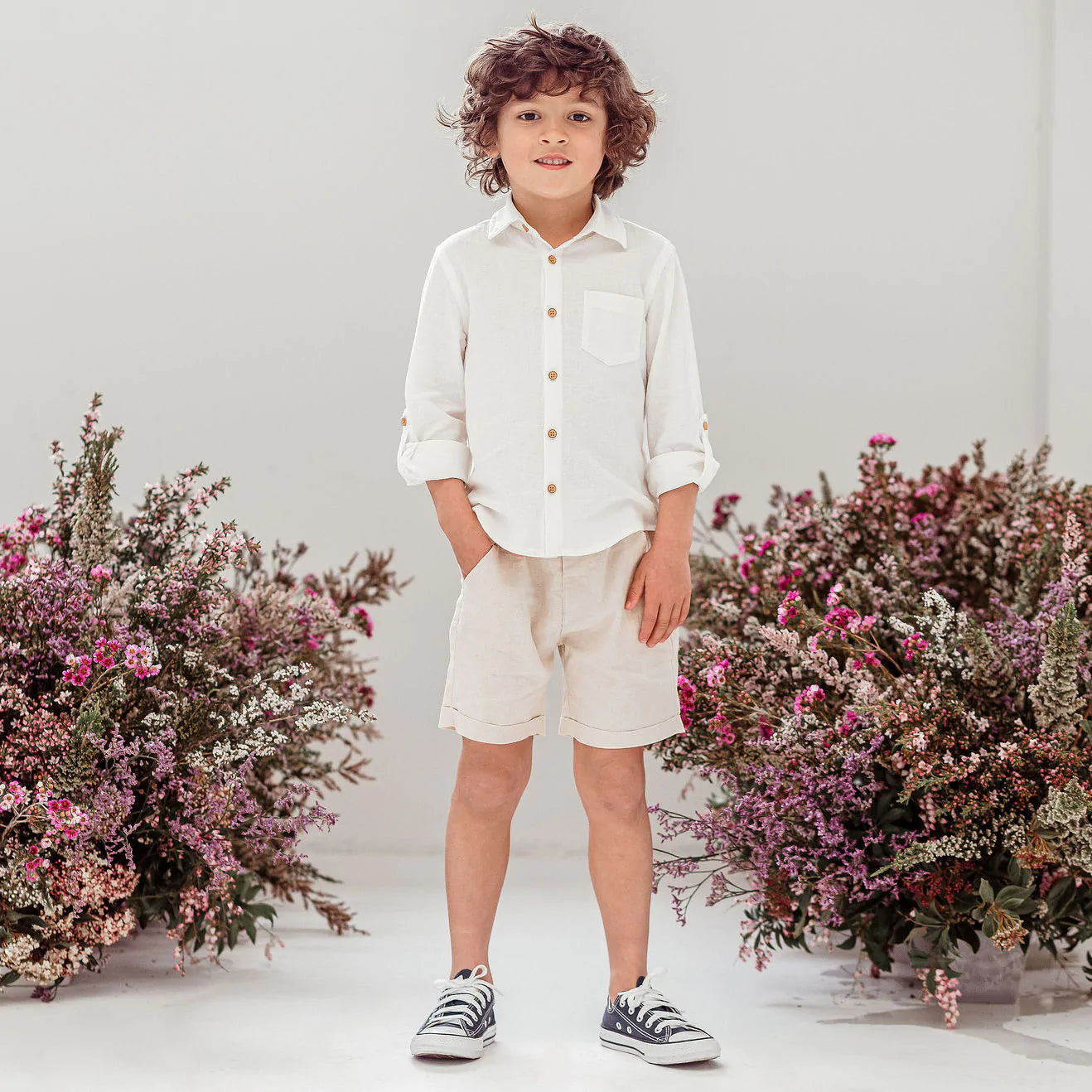 Designer kidz  | Archie L/S Button Shirt - (Ivory)