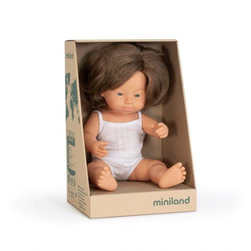 Miniland Doll - Caucasian Girl- Brown Hair with Down Syndrome