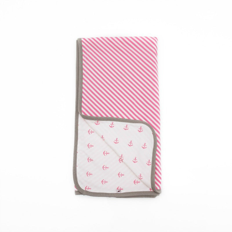 Reversible Blanket - Pink Anchors Stripes